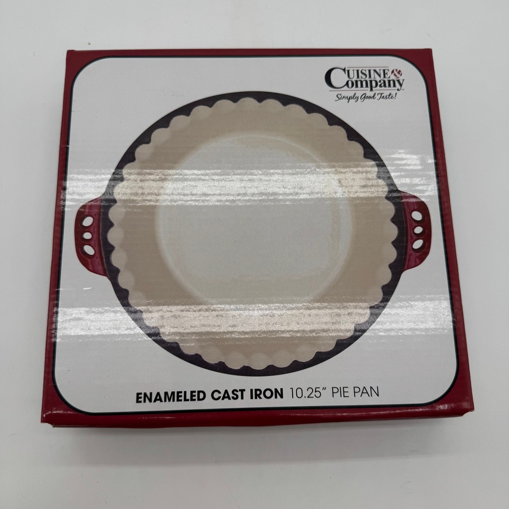 Cuisine Company Enameled Cast Iron Pie Pan 10.25 Inch Red Cream Baking Dish New
